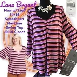 🍄NWT LANE BRYANT 14/16 MULTICOLOR STRIPE SWING TOP